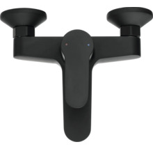 Černá koupelnová baterie se dvěma rukojeťmi pro regulaci množství vody