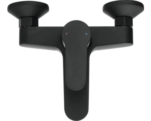 Černá koupelnová baterie se dvěma rukojeťmi pro regulaci množství vody