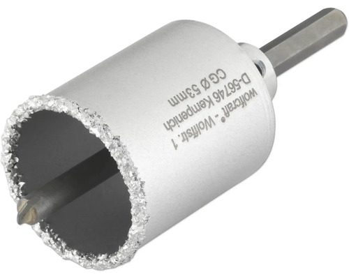 Vrtací korunka Wolfcraft tvrdokov Ø 53 mm včetně hřídele a vrtáku Wolfcraft děrovka na obklady o průměru 53 milimetrů