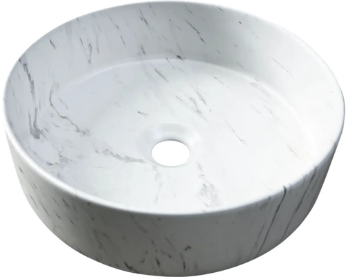 Kulaté umyvadlo na desku z keramiky s mramorovým vzorem