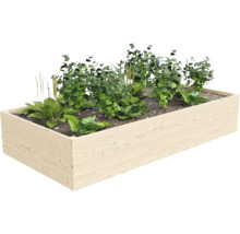 Dřevěný vyvýšený záhon s rostlinami