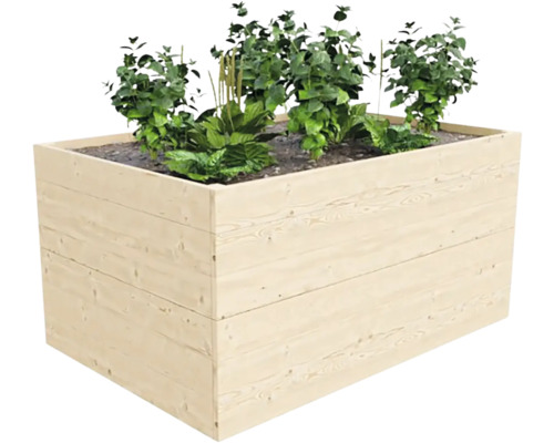 Dřevěný vyvýšený záhon s rostlinami