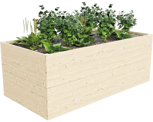 Dřevěný vyvýšený záhon s rostlinami