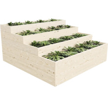 Dřevěný květináč s rostlinami ve stupňovitém tvaru