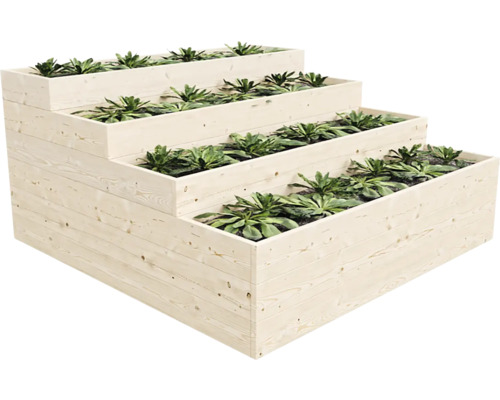 Dřevěný květináč s rostlinami ve stupňovitém tvaru