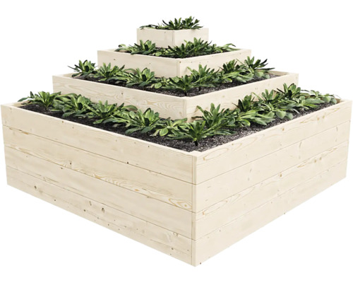 Dřevěná rostlinná pyramida s osázenými úrovněmi pro venkovní použití