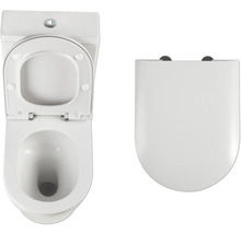 Bílá stojící toaleta s otevřeným a zavřeným WC sedátkem