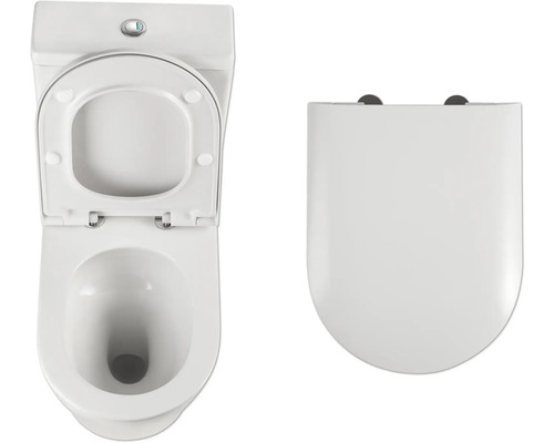 Bílá stojící toaleta s otevřeným a zavřeným WC sedátkem