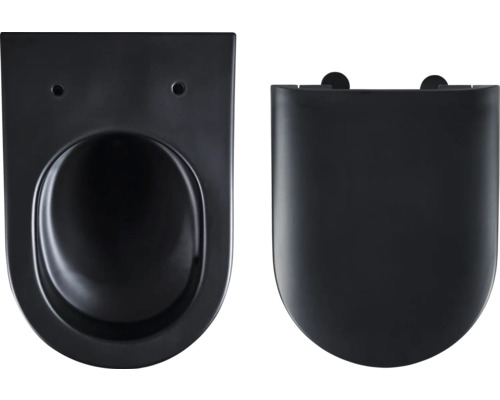 Černá závěsná toaleta s toaletním sedátkem