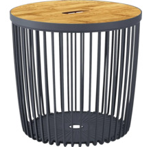 Odkládací stolek s dřevěnou deskou a kovovým rámem