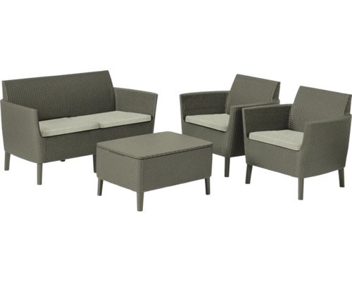 Sada zahradního nábytku skládající se z pohovky, dvou křesel a stolu