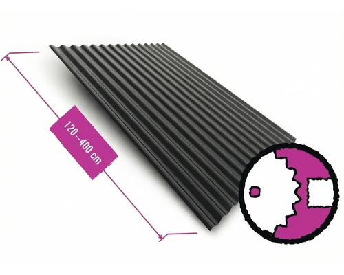 Vlnitý plech PRECIT S18 RAL9005 0,4 mm šířka 88,3 cm, délka na přání 120-600 cm Trapézový plech o délce 120 až 400 centimetrů