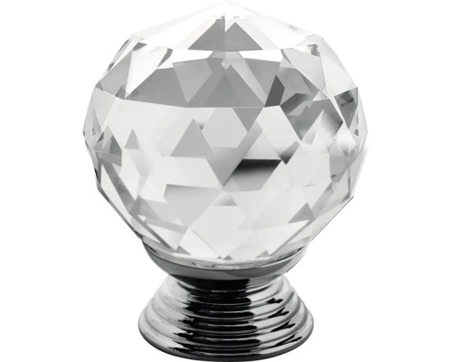 Nábytkový knoflík z křišťálového skla s kovovou základnou