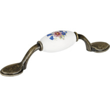 Nábytková úchytka z kovu a keramiky s květinovým vzorem