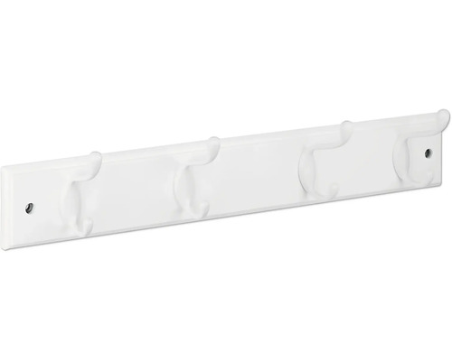 Bílá šatní lišta se čtyřmi háčky pro montáž na stěnu