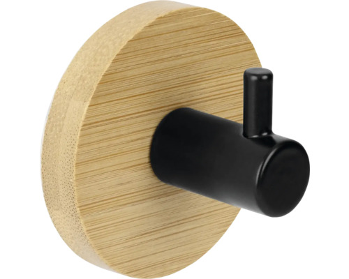 Bambusový věšák, 1 háček, kulatý Nástěnný háček z bambusu s kovovým hákem