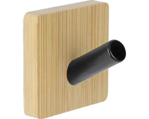 Bambusový věšák, 1 háček, hranatý Nástěnný háček z bambusu s kovovým ramenem