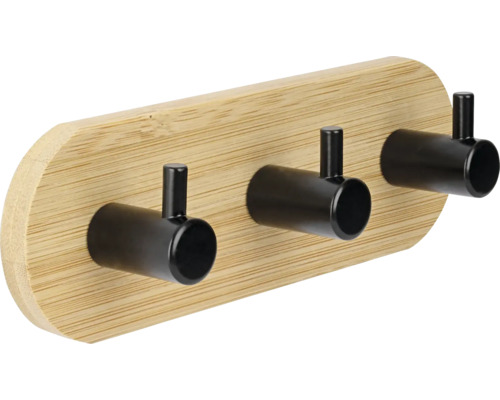 Šatní panel se třemi háčky z bambusu a kovu