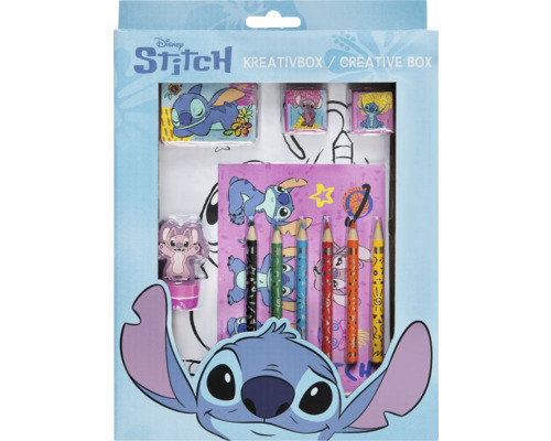 Kreativní sada Disney Stitch s poznámkovým blokem, tužkami, gumami a ořezávátkem
