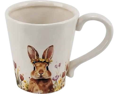 Hrnek keramický 15 x 10 x 11 cm motiv zajíčka Keramický hrnek s motivem zajíčka a květinovým věncem