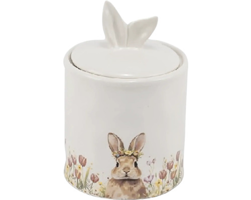 Dóza keramická Ø 13 x 19 cm motiv zajíčka Keramická dóza s motivem králíka a víkem s králičíma ušima