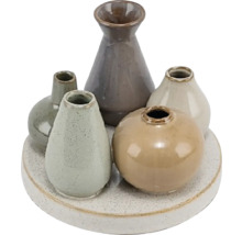 Dekorativní keramické vázy na kulatém podnosu pro bytové doplňky