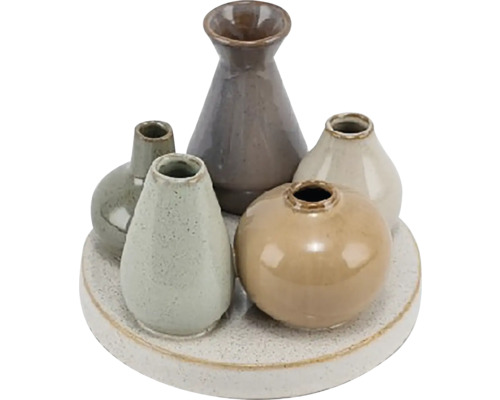 Dekorativní keramické vázy na kulatém podnosu pro bytové doplňky