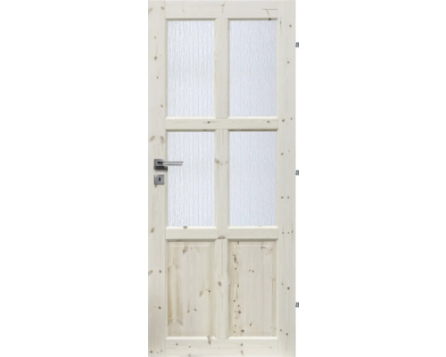 Dřevěné dveře se skleněnou vložkou a sadou kliky