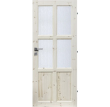 Dřevěné dveře se skleněnou vložkou a klikou