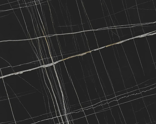 Detailní záběr černé mramorové dlaždice s bílými žilkami