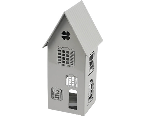 Dekorativní lucerna ve tvaru domu s okny a střechou