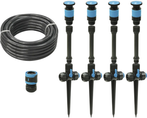 Zavlažovací sada for_q s 15 m hadicí Zahradní hadice s rychlospojkou a sadou zavlažovačů pro zavlažování zahrady