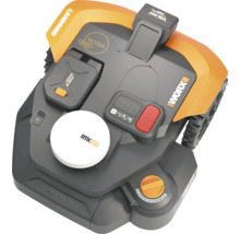 Robotická sekačka Worx Landroid s různými funkcemi a ovládacími prvky.