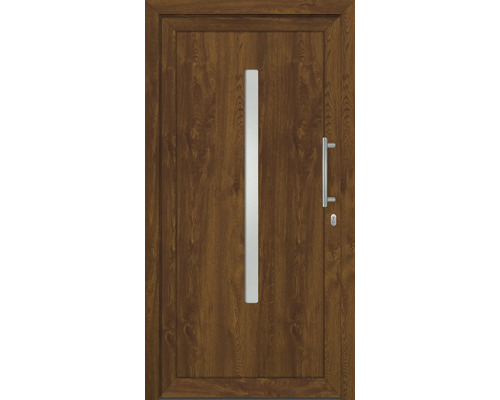 Víceúčelové dveře Dernbach bílá/zlatý dub 1000 x 2000 mm P Vchodové dveře se skleněnou vložkou a nerezovou klikou