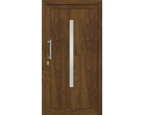 Víceúčelové dveře Dernbach bílá/zlatý dub 1000 x 2100 mm L Vchodové dveře s dřevěným dekorem, klikou a prosklením