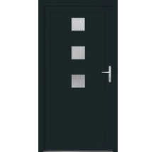 Vchodové dveře se třemi čtvercovými skleněnými vložkami a klikou