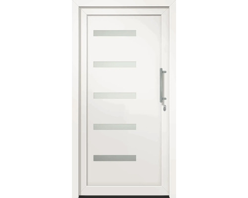 Vchodové dveře Hartford 1000 x 2000 mm P Bílé vchodové dveře s pěti obdélníkovými skleněnými vložkami a klikou