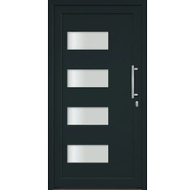 Vchodové dveře se čtyřmi obdélníkovými skleněnými výplněmi a madlem z nerezové oceli