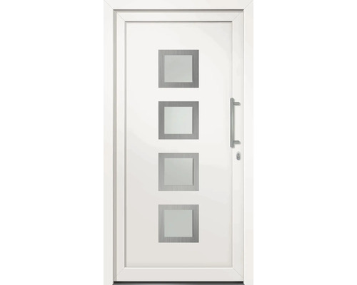 Vchodové dveře A 2350 1000 x 2000 mm P Bílé vchodové dveře se čtyřmi čtvercovými skleněnými výplněmi a klikou