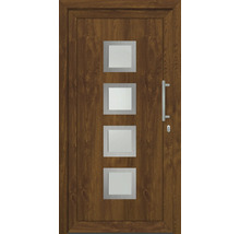 Vchodové dveře se čtyřmi skleněnými výplněmi a kovovou klikou