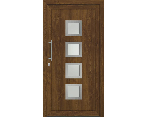 Vchodové dveře se čtyřmi obdélníkovými okny a klikou