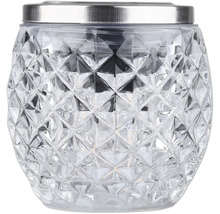 Dekorativní solární lampa s fasetovaným sklem a kovovým rámem