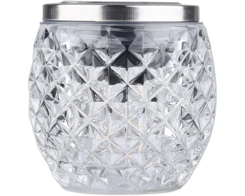 Dekorativní solární lampa s fasetovaným sklem a kovovým rámem