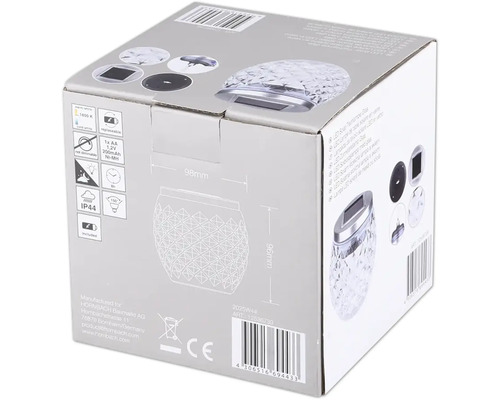 Balení LED solární stolní lampy ze skla