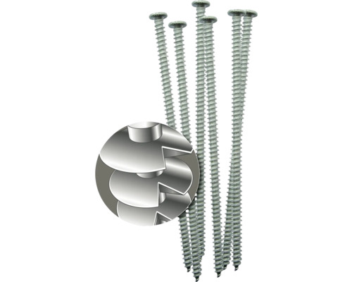 Několik šroubů s čočkovitou hlavou a zvětšeným průřezem hlavy šroubu.