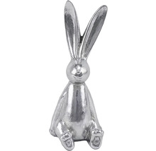 Dekorační figurka zajíce z kovu se stříbrným vzhledem