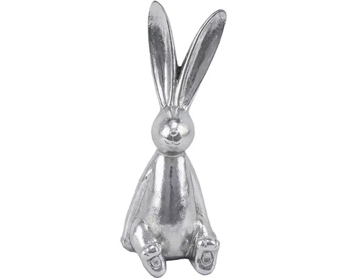 Dekorační figurka zajíce z kovu se stříbrným vzhledem