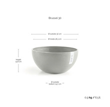 Mísa na rostliny Ecopots Brussel 30 s rozměry: vnější průměr 30 centimetrů, vnitřní průměr 28,3 centimetrů, výška 14,8 centimetrů.