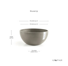 Mísa na rostliny ECOPOTS Brussel 35, průměr 35 centimetrů, výška 16,7 centimetru, objem 11,5 litru, hmotnost 1,3 kilogramu.