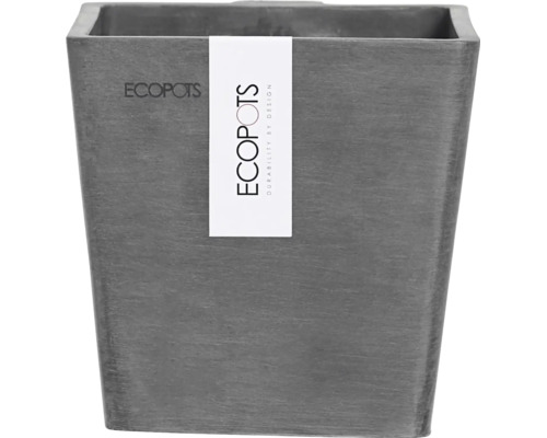 Čtvercový květináč z recyklovaného plastu s Ecopots Logo.